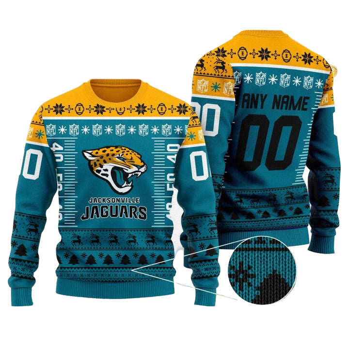 Custom Name Number Nfl Logo Jacksonville Jaguars Ugly Christmas Sweater ? Usalast