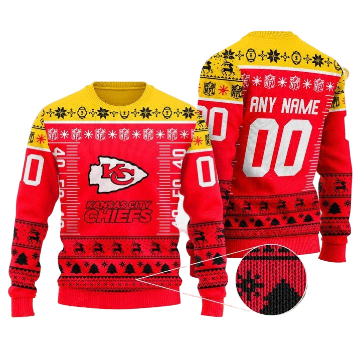 Custom Name Number Nfl Logo Kansas City Chiefs Ugly Christmas Sweater ? Usalast