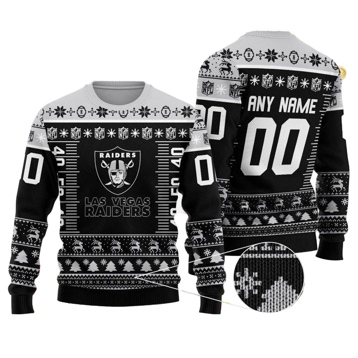 Custom Name Number Nfl Logo Las Vegas Raiders Ugly Christmas Sweater ? Usalast