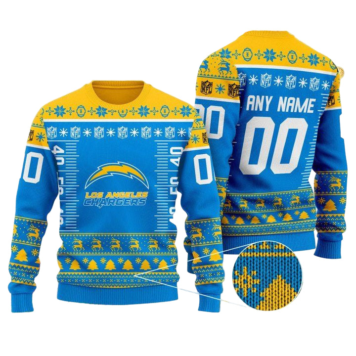 Custom Name Number Nfl Logo Los Angeles Chargers Ugly Christmas Sweater ? Usalast