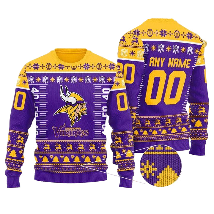 Custom Name Number Nfl Logo Minnesota Vikings Ugly Christmas Sweater ? Usalast