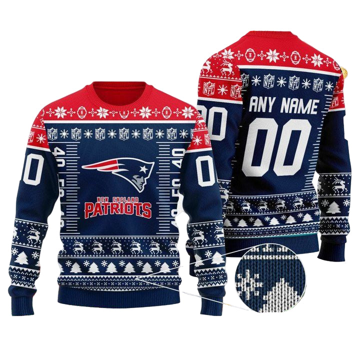 Custom Name Number Nfl Logo New England Patriots Ugly Christmas Sweater ? Usalast