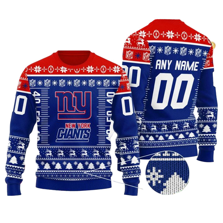 Custom Name Number Nfl Logo New York Giants Ugly Christmas Sweater ? Usalast