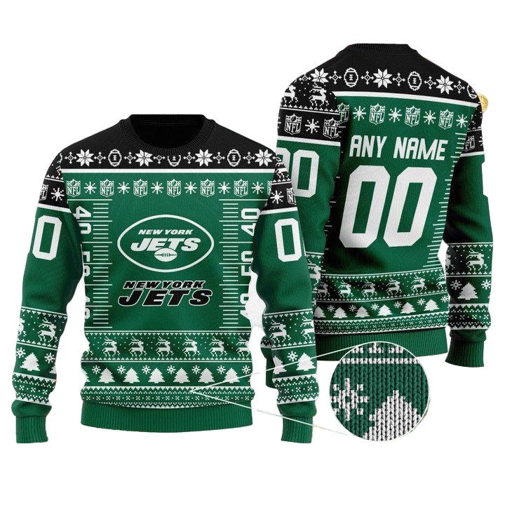 Custom Name Number Nfl Logo New York Jets Ugly Christmas Sweater ? Usalast