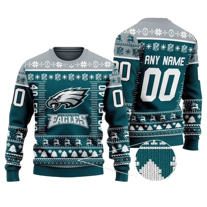 Custom Name Number Nfl Logo Philadelphia Eagles Ugly Christmas Sweater ? Usalast