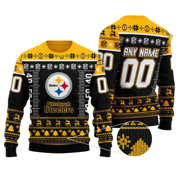 Custom Name Number Nfl Logo Pittsburgh Steelers Ugly Christmas Sweater ? Usalast