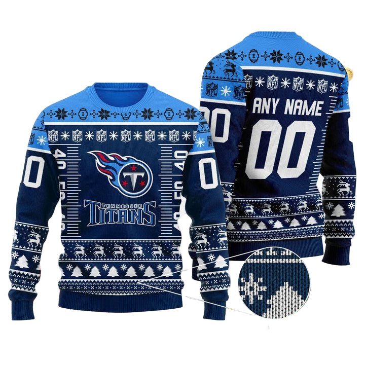 Custom Name Number Nfl Logo Tennessee Titans Ugly Christmas Sweater ? Usalast