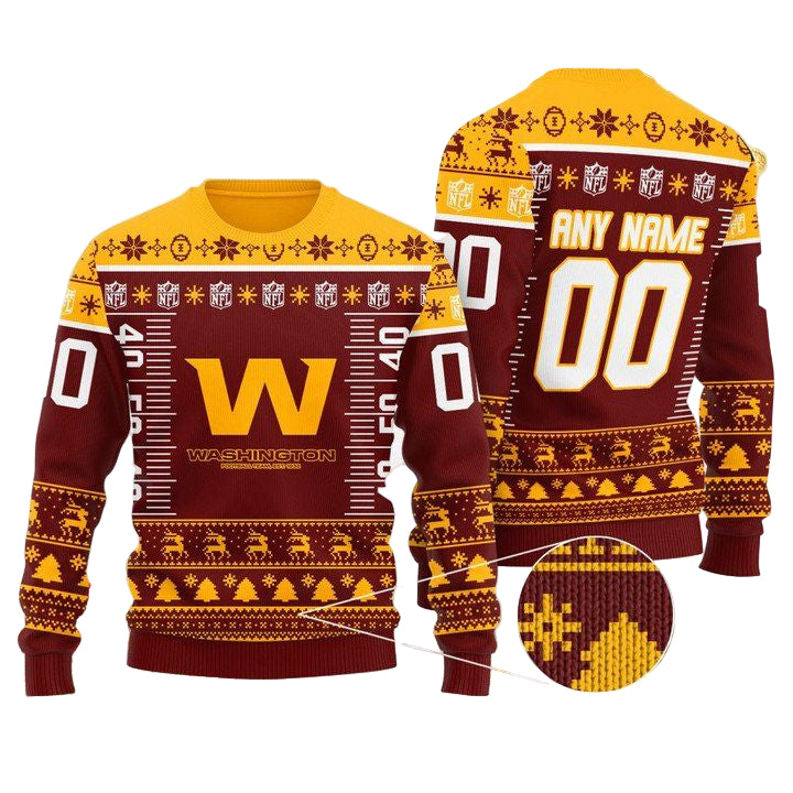 Custom Name Number Nfl Logo Washington Football Team Ugly Christmas Sweater ? Usalast