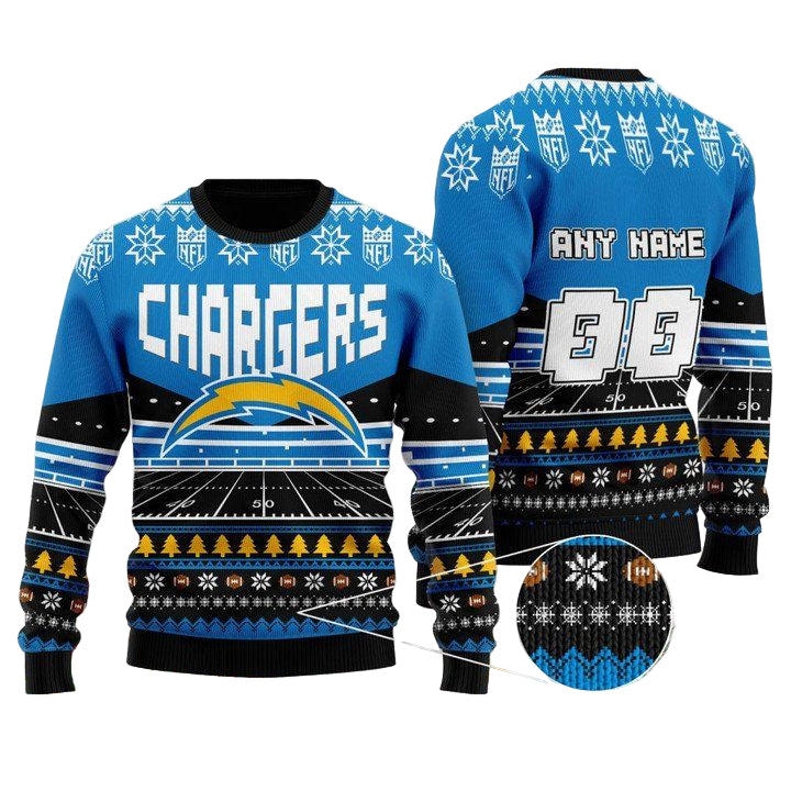 Custom Name Number Nfl Los Angeles Chargers Rugby Stadium Ugly Christmas Sweater ? Usalast