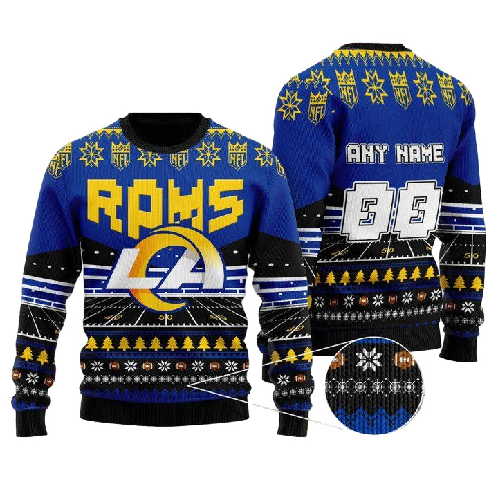 Custom Name Number Nfl Los Angeles Rams Rugby Stadium Ugly Christmas Sweater ? Usalast