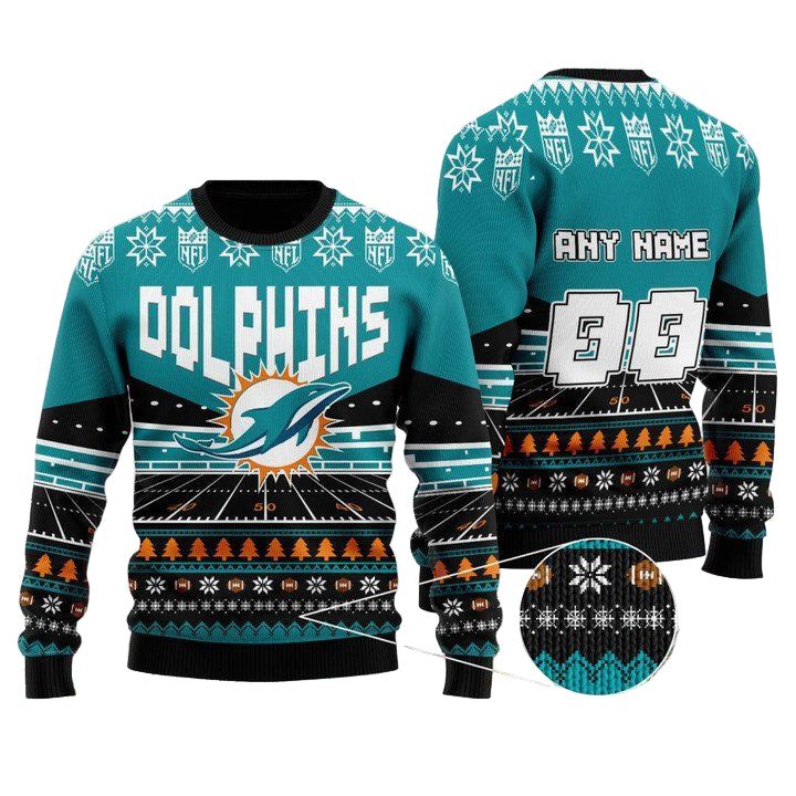 Custom Name Number Nfl Miami Dolphins Rugby Stadium Ugly Christmas Sweater ? Usalast