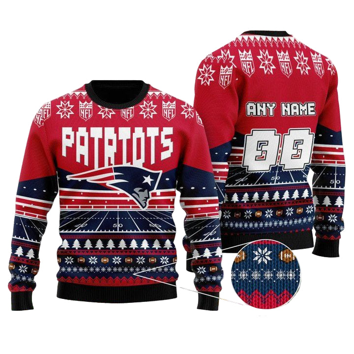 Custom Name Number Nfl New England Patriots Rugby Stadium Ugly Christmas Sweater ? Usalast