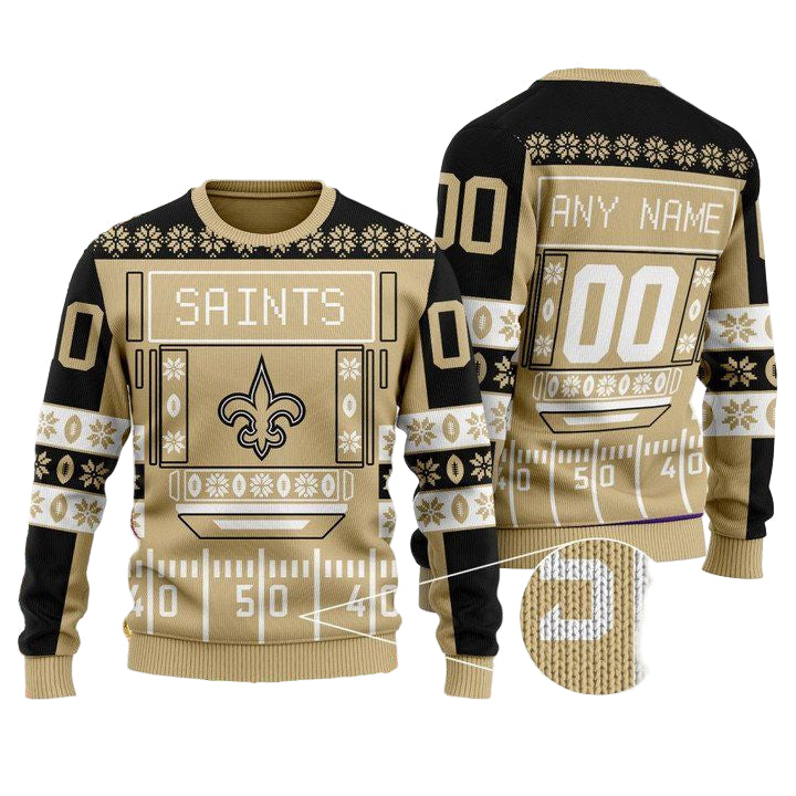 Custom Name Number Nfl New Orleans Saints Playing Field Ugly Christmas Sweater ? Usalast