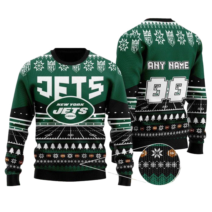 Custom Name Number Nfl New York Jets Rugby Stadium Ugly Christmas Sweater ? Usalast