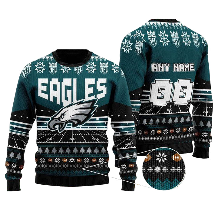 Custom Name Number Nfl Philadelphia Eagles Rugby Stadium Ugly Christmas Sweater ? Usalast