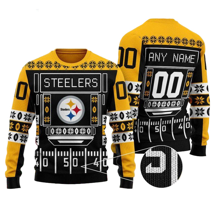 Custom Name Number Nfl Pittsburgh Steelers Playing Field Ugly Christmas Sweater ? Usalast