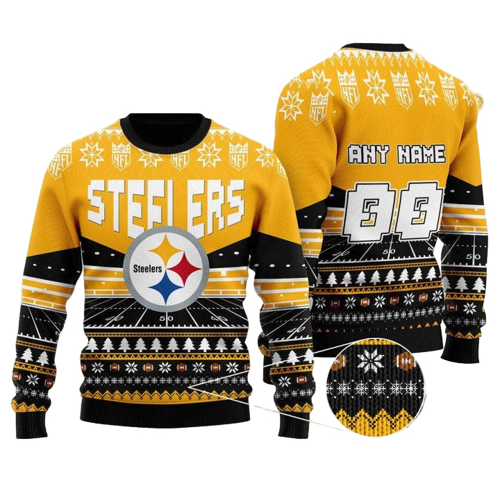 Custom Name Number Nfl Pittsburgh Steelers Rugby Stadium Ugly Christmas Sweater ? Usalast