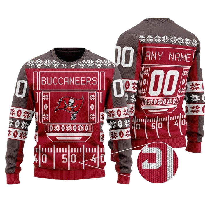 Custom Name Number Nfl Tampa Bay Buccaneers Playing Field Ugly Christmas Sweater ? Usalast