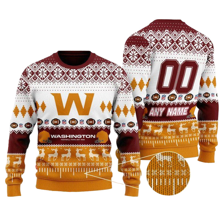 Custom Name Number Nfl Washington Football Team Playing Field Ugly Christmas Sweater ? Usalast