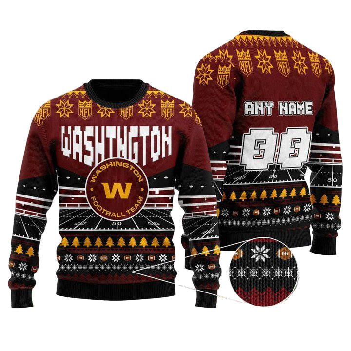 Custom Name Number Nfl Washington Football Team Rugby Stadium Ugly Christmas Sweater ? Usalast
