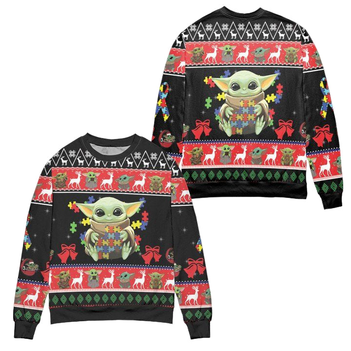 Cute Baby Yoda Playing Puzzles Star Wars Ugly Christmas Sweater ? Black Red ? Usalast