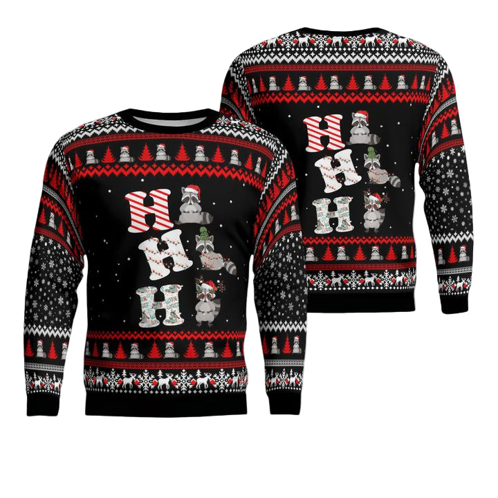 Cute Raccoon Santa Ho Ho Ho Christmas AOP Sweater ? Usalast