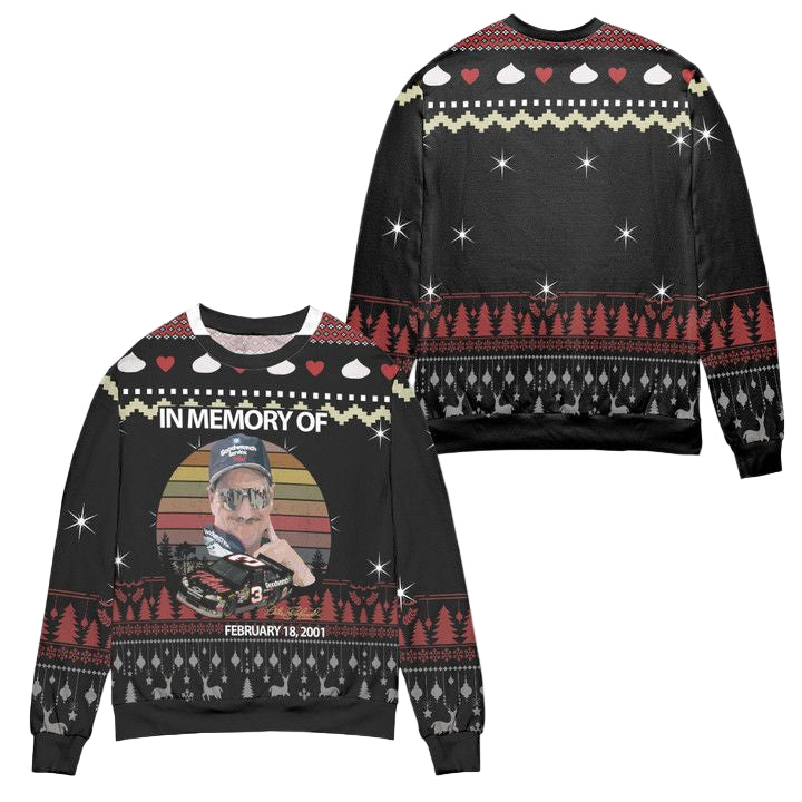 Dale Earnhardt In Memory Of February 18 2001 Ugly Christmas Sweater ? Black ? Usalast