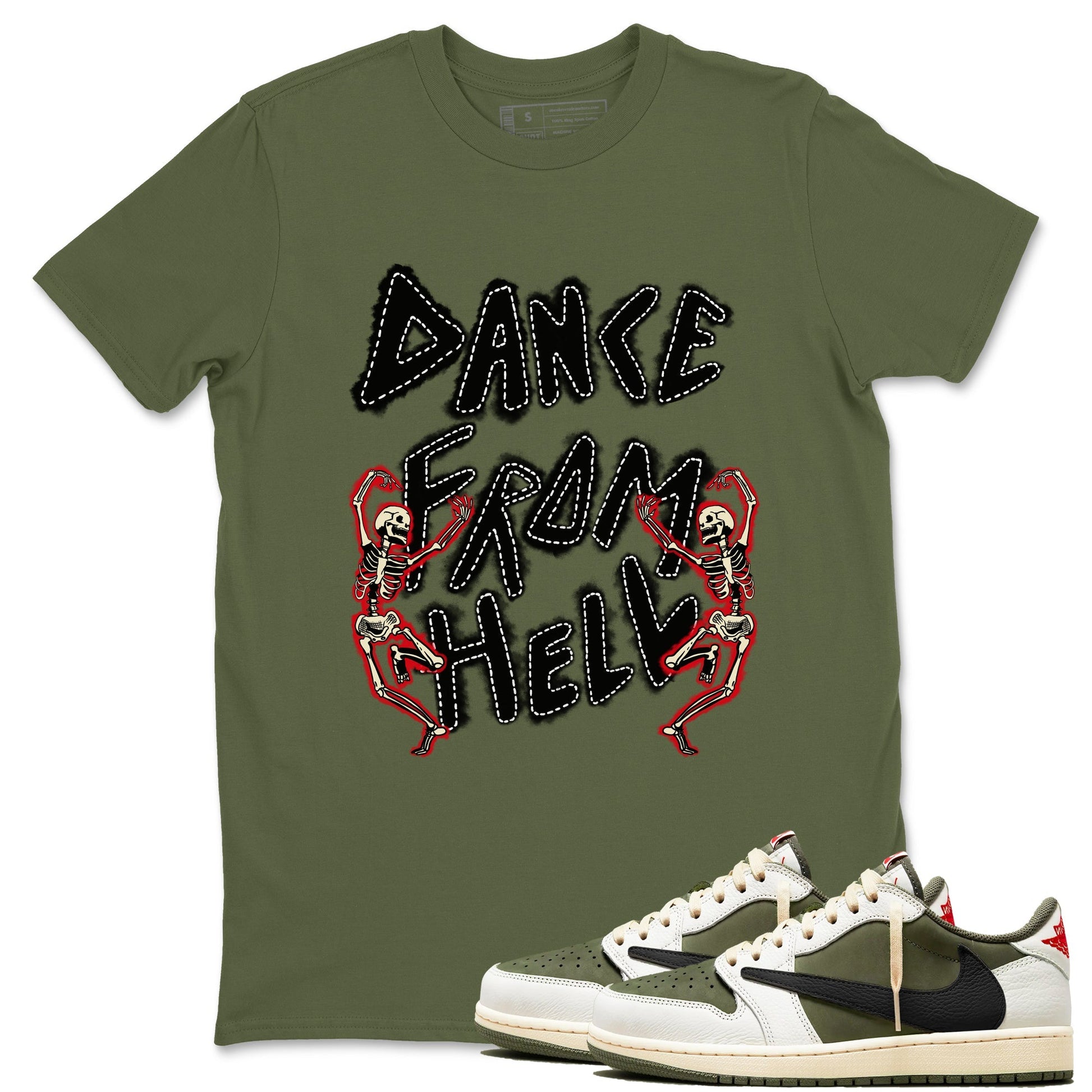 Dance From Hell Sneaker Tees - Air Jordan 1 Travis Scott Medium Olive
