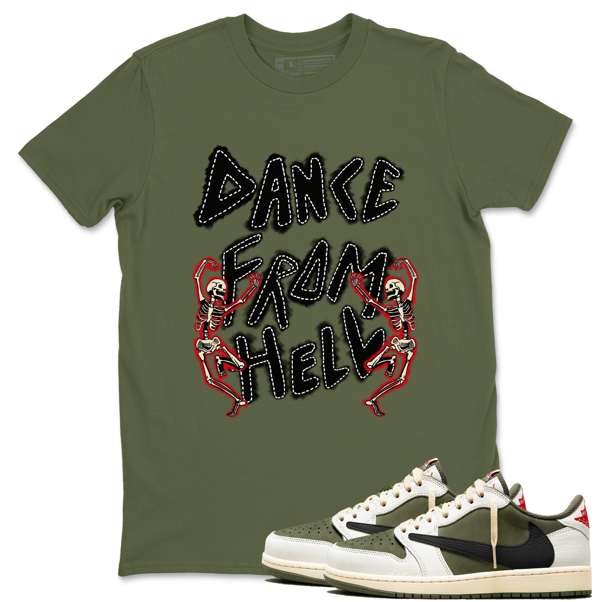 Dance From Hell Sneaker Tees - Air Jordan 1 Travis Scott Medium Olive