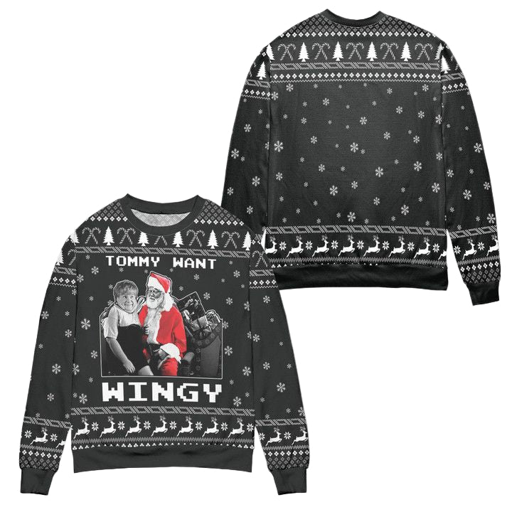 Dear Santa Tommy Want Wingy Snowflake Pattern Ugly Christmas Sweater ? Black ? Usalast