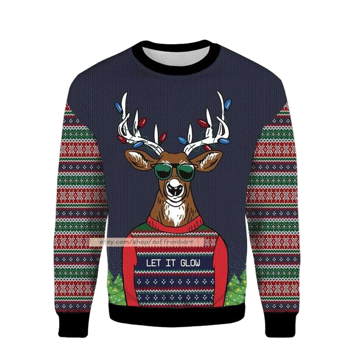 Deer Let It Glow Xmas Merry All Over Print 3d Ugly Christmas Sweater ? Usalast