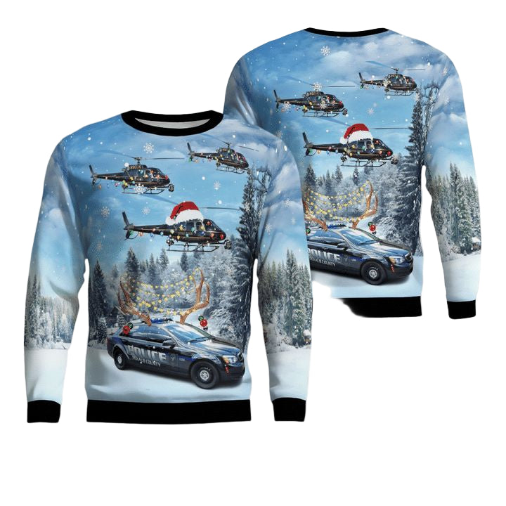 DeKalb County Police Department Eurocopter AS 350 BS A-Star Helicopter Car Christmas AOP Sweater ? Usalast