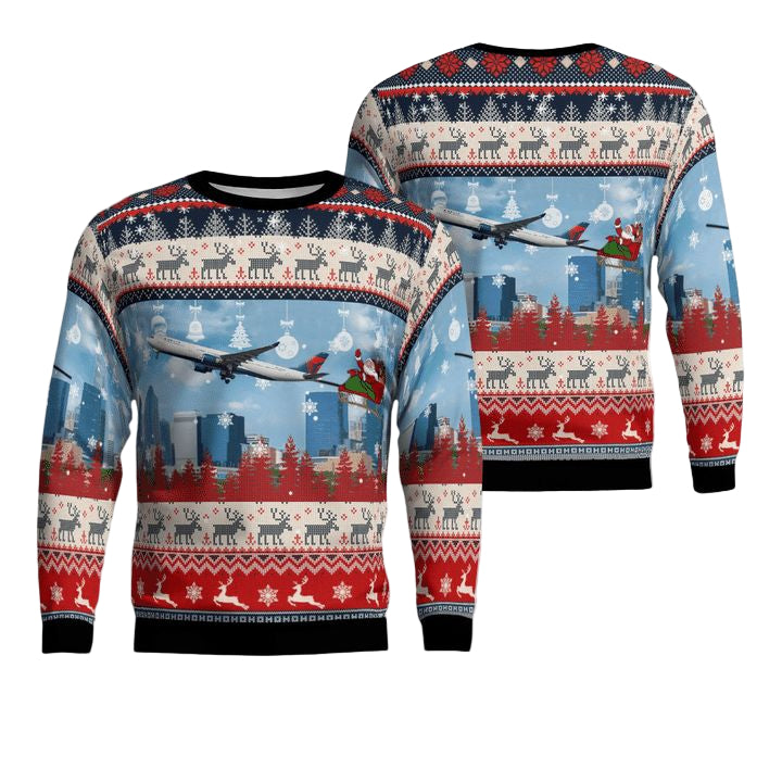 Delta Air Lines A330-300 With Santa Over Charlotte Christmas AOP Sweater ? Usalast