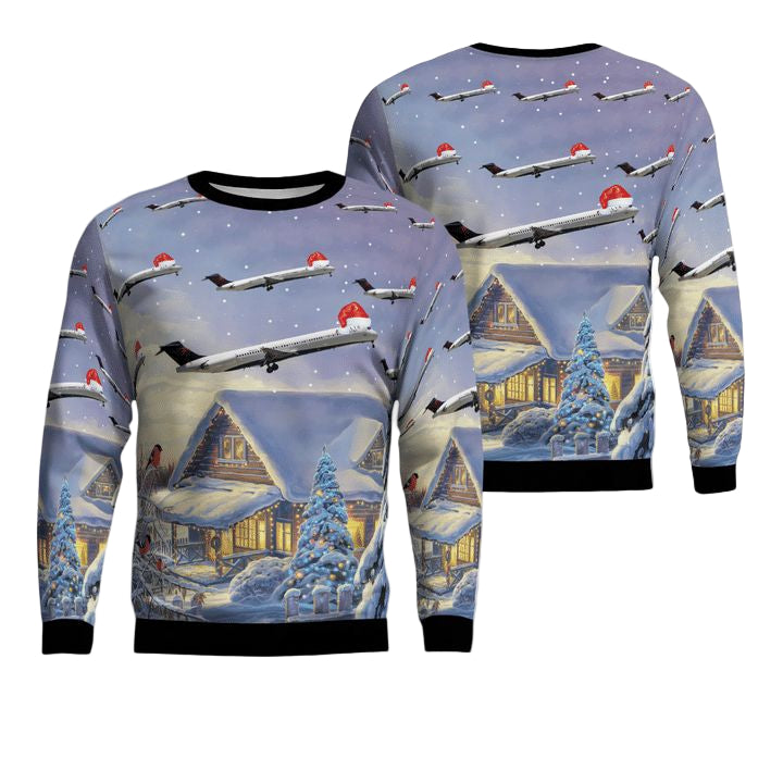 Delta Air Lines McDonnell Douglas MD-88 Christmas Sweater 3D ? X161 ? Usalast