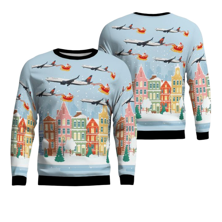 Delta Airlines Boeing 737-900ER Christmas AOP Sweater ? 2I01 ? Usalast