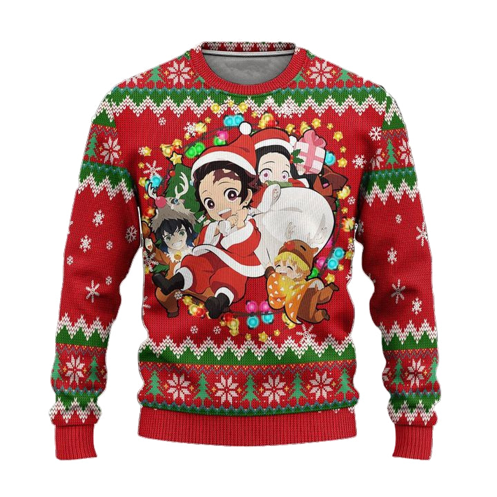 Demon Slayer Anime Ugly Christmas Sweater Red Xmas Gift ? Usalast