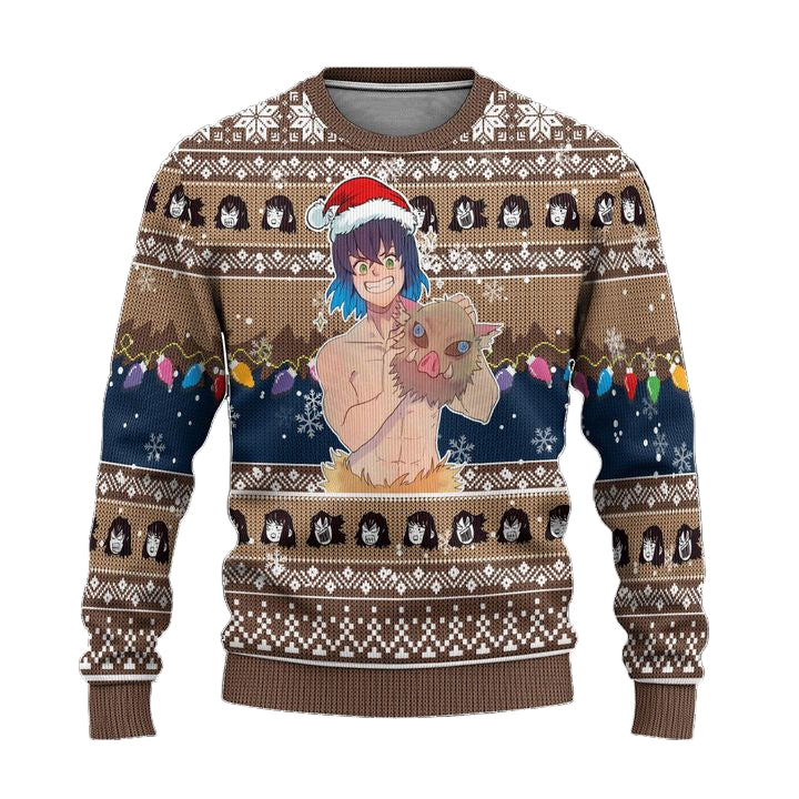 Demon Slayer Inosuke Hashibira Anime Ugly Christmas Sweater Xmas Gift ? Usalast