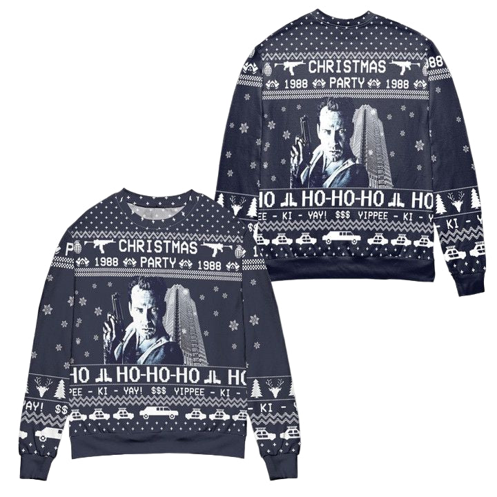 Die Hard Yippee Ki Yay Christmas Party Snowflake Pattern Ugly Christmas Sweater ? Navy ? Usalast