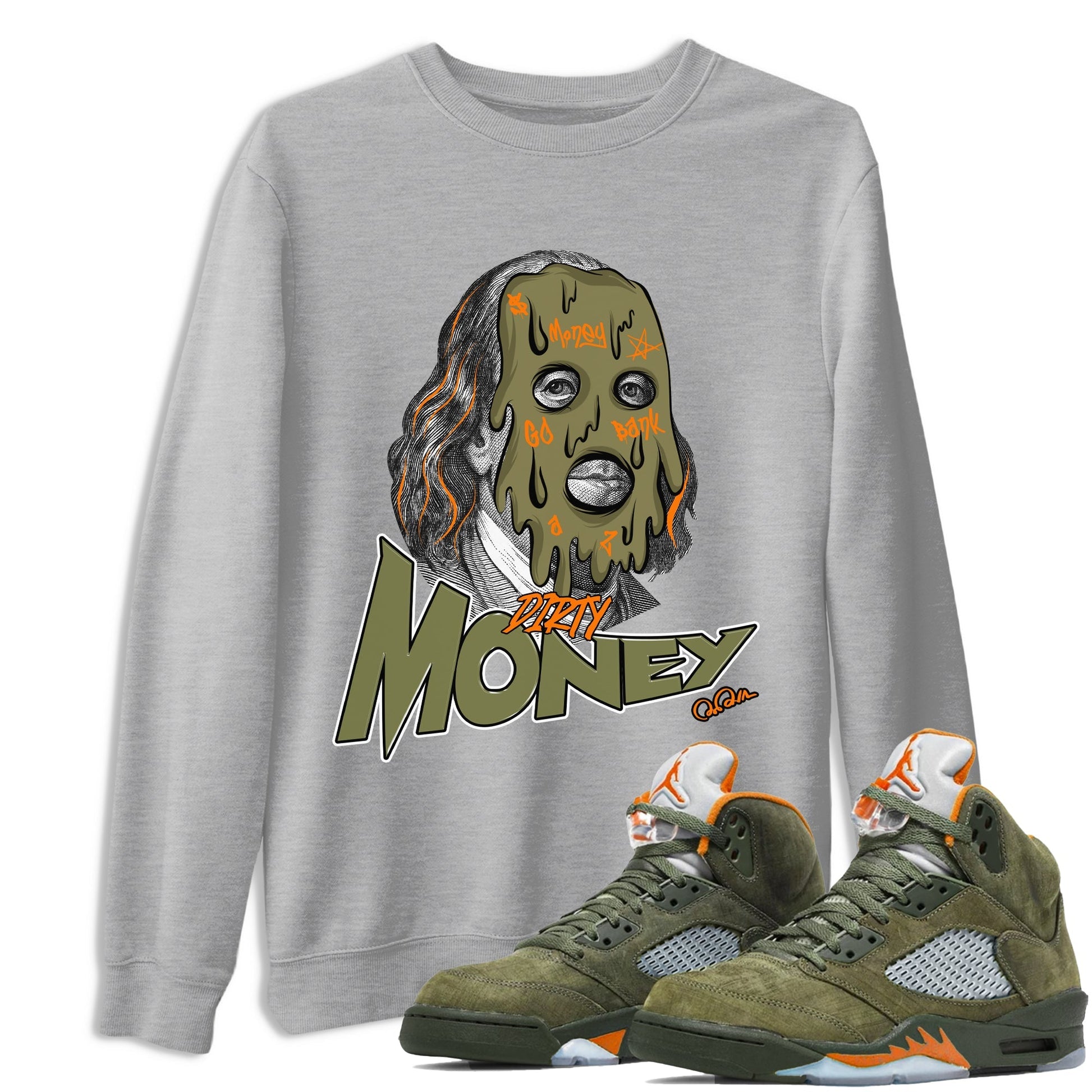 Dirty Money Sneaker Tees - Air Jordan 5 Olive