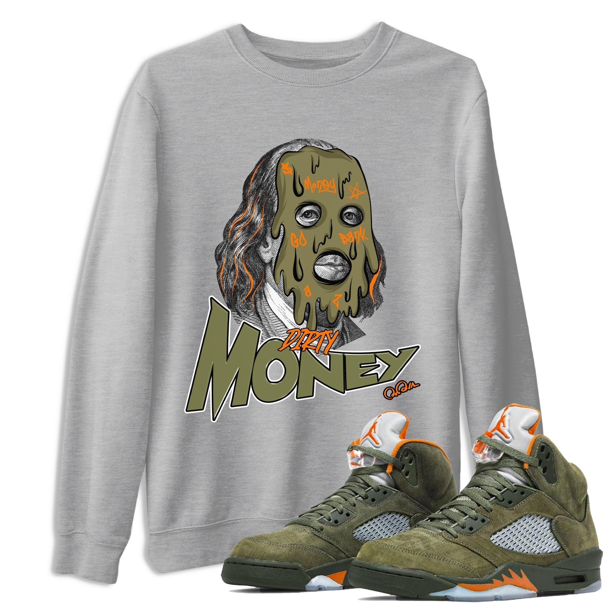 Dirty Money Sneaker Tees - Air Jordan 5 Olive