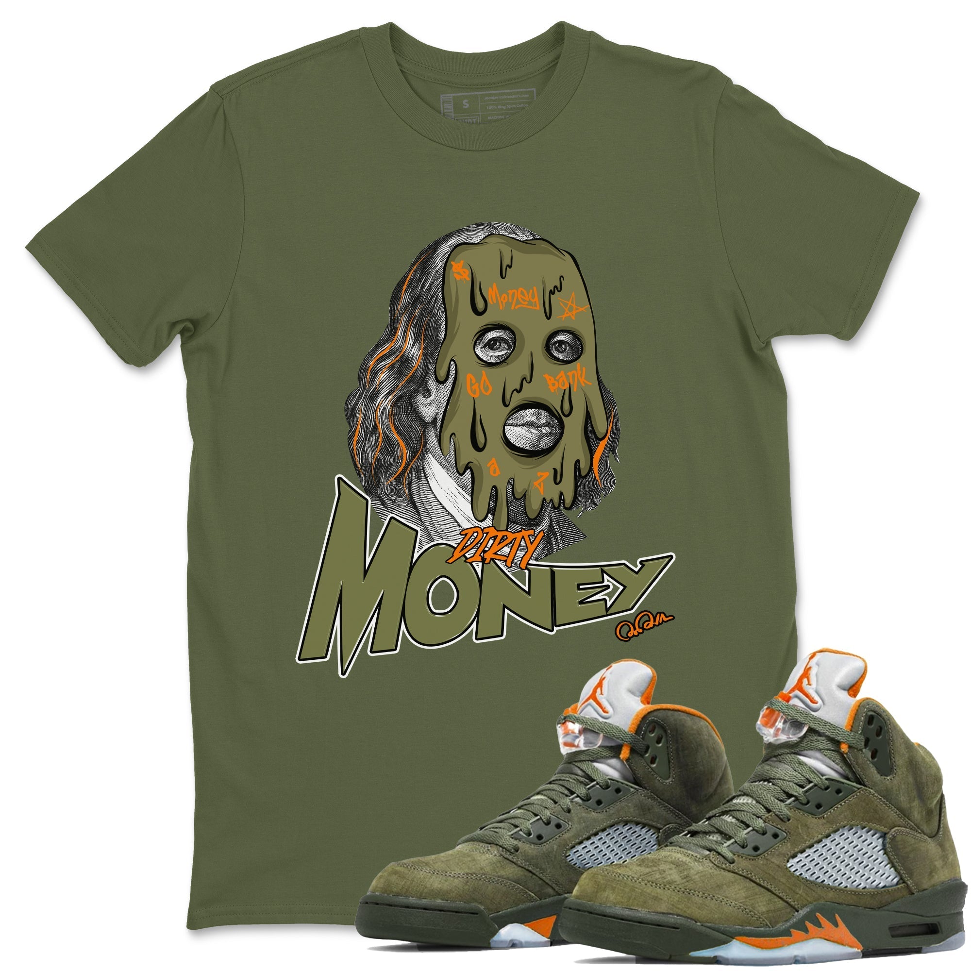 Dirty Money Sneaker Tees - Air Jordan 5 Olive