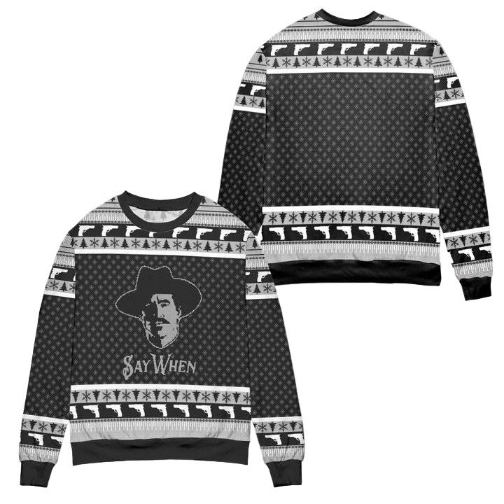 Doc Holliday Tombstone Say When Ugly Christmas Sweater ? Black ? Usalast