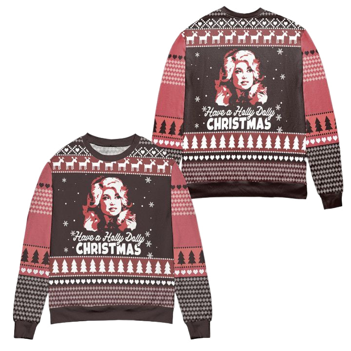 Dolly Parton Holly Dolly Christmas Pine Tree Pattern Ugly Christmas Sweater ? Usalast