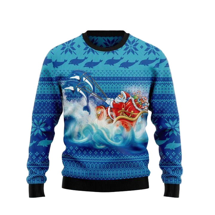 Dolphin Riding The Waves With Santa Ugly Christmas Sweater 2022 ? Usalast
