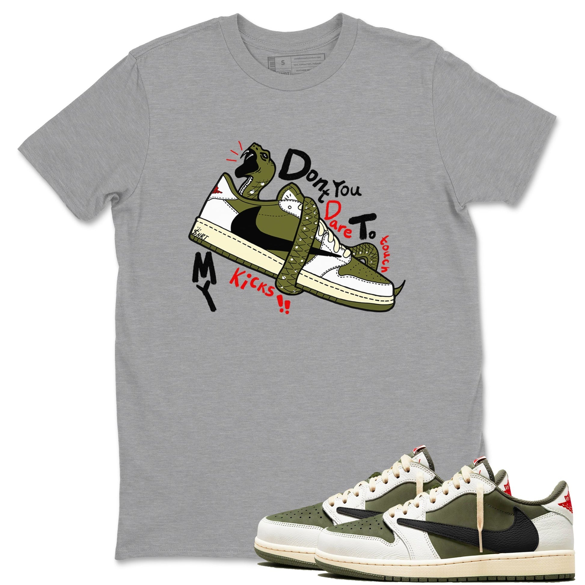 Don't Touch My Kicks Sneaker Tees - Air Jordan 1 Travis Scott Medium Olive