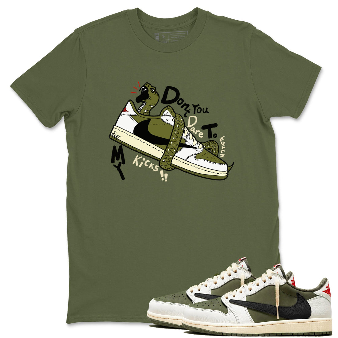 Don't Touch My Kicks Sneaker Tees - Air Jordan 1 Travis Scott Medium Olive