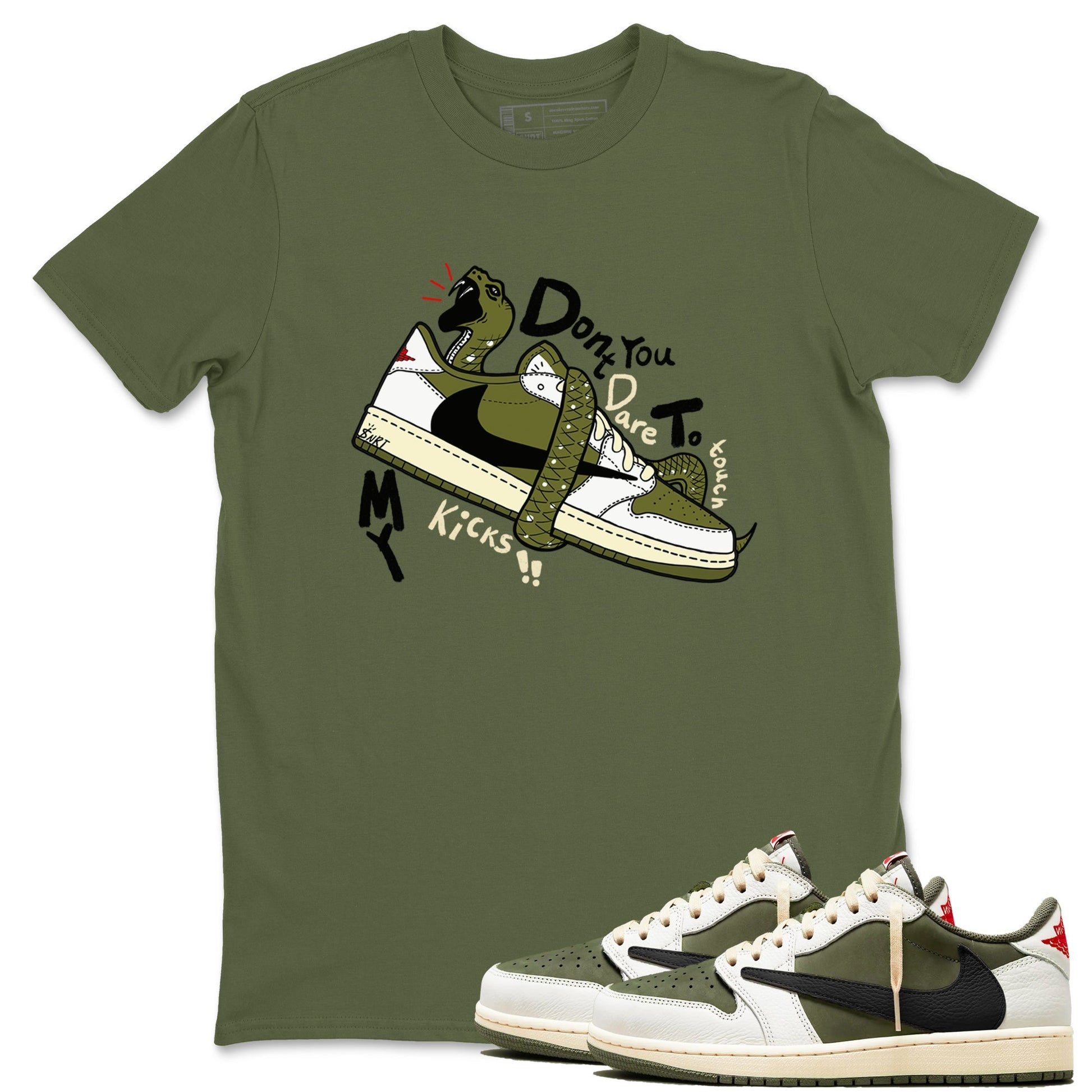 Don't Touch My Kicks Sneaker Tees - Air Jordan 1 Travis Scott Medium Olive