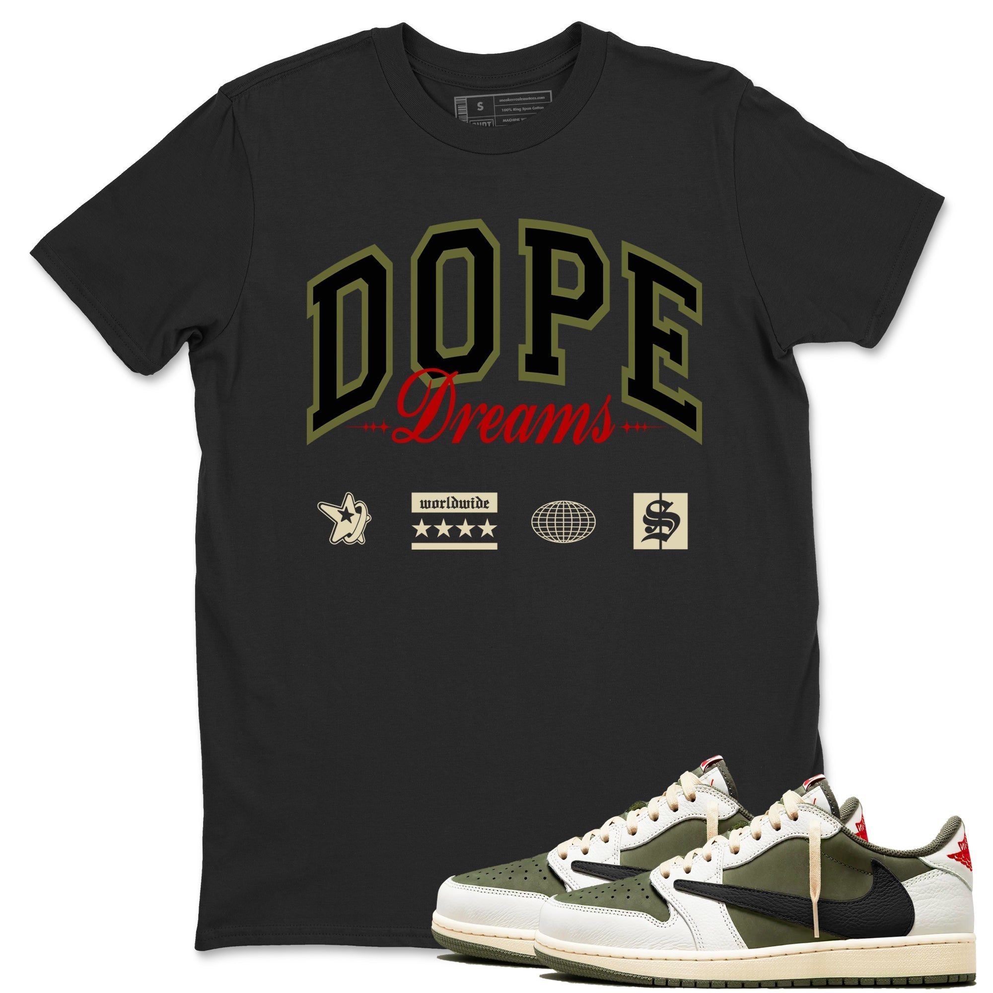 Dope Dreams Sneaker Tees - Air Jordan 1 Travis Scott Medium Olive