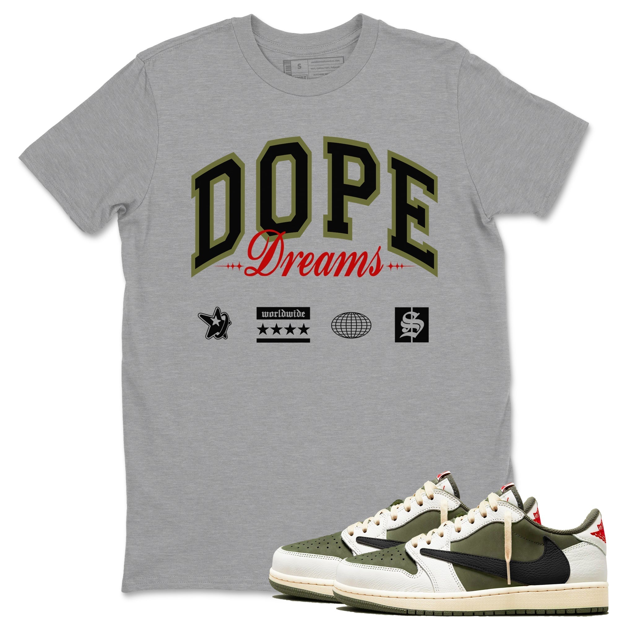 Dope Dreams Sneaker Tees - Air Jordan 1 Travis Scott Medium Olive