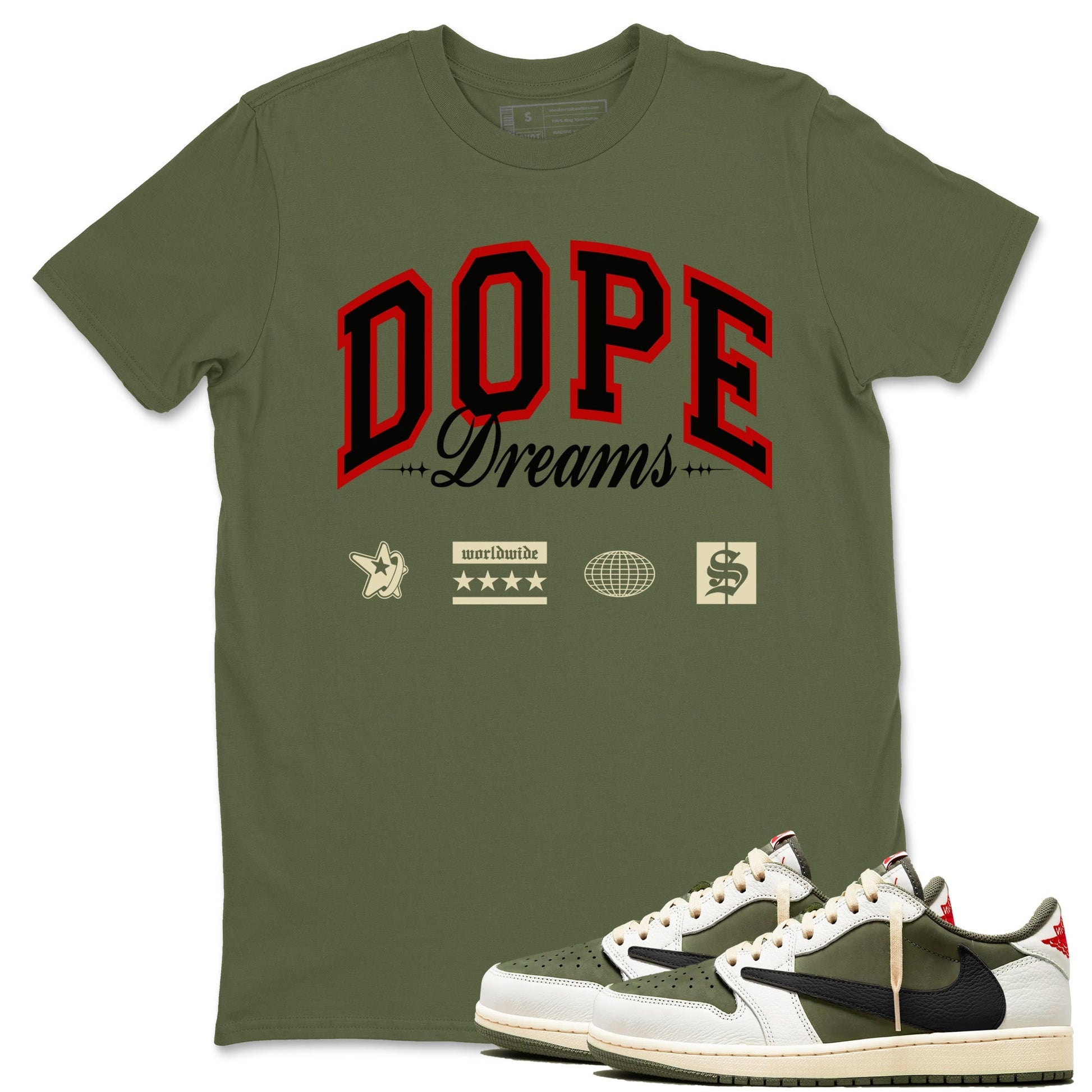 Dope Dreams Sneaker Tees - Air Jordan 1 Travis Scott Medium Olive